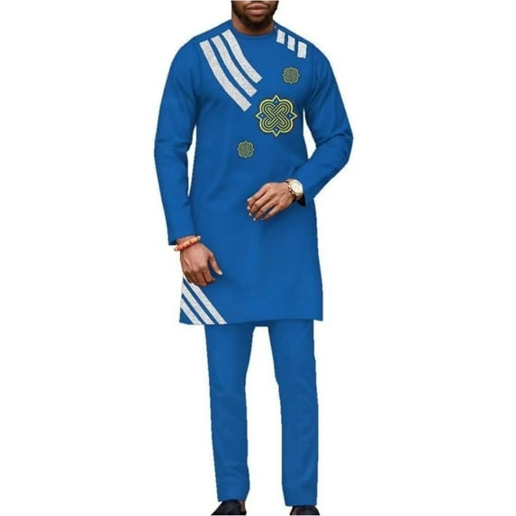 African Clothes for Men Dashiki Traditional Suit 2 Piece African Mens Outfits Set Embroidered African Top and Pant