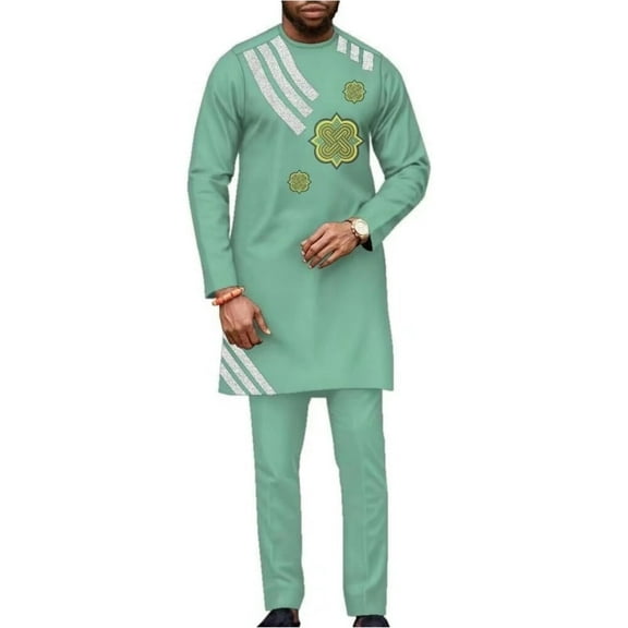 African Clothes for Men Dashiki Traditional Suit 2 Piece African Mens Outfits Set Embroidered African Top and Pant