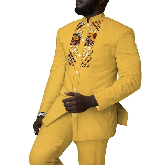 African Clothes for Men Dashiki Trousers Suit Long Sleeve Robe Shirt and Pant Set WYN1495