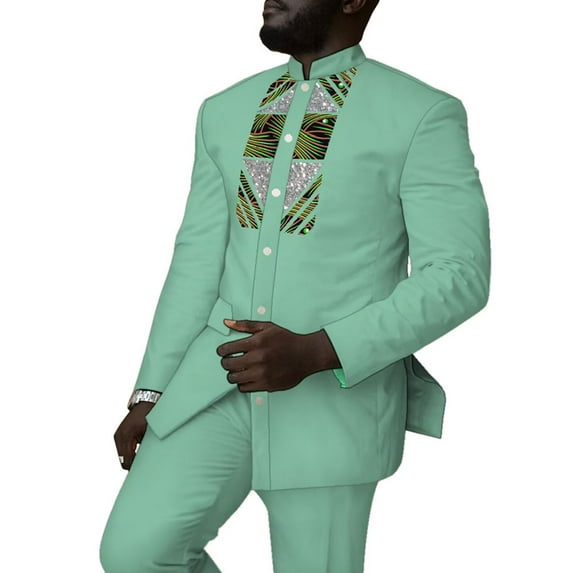 African Clothes for Men Dashiki Trousers Suit Long Sleeve Robe Shirt and Pant Set WYN1495