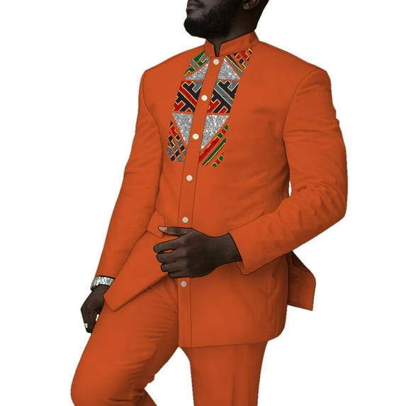 African Clothes for Men Dashiki Trousers Suit Long Sleeve Robe Shirt and Pant Set WYN1495