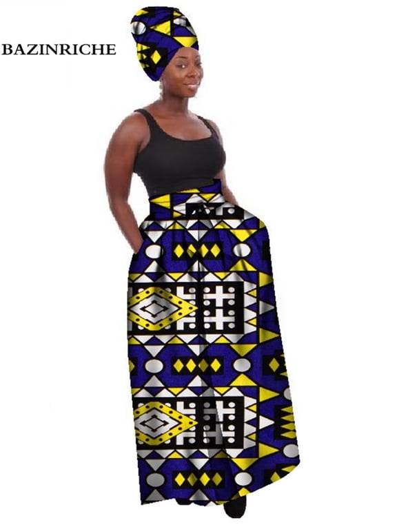 African Clothes for Women Long Print Skirt with Headscarf Maxi Skirts Ankle-Length WY268