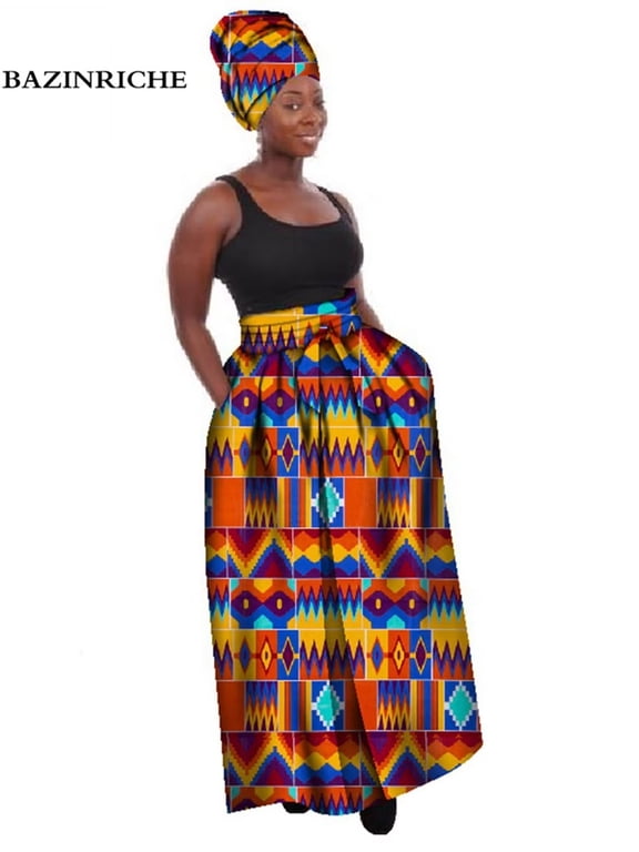 African Clothes for Women Long Print Skirt with Headscarf Maxi Skirts Ankle-Length WY268