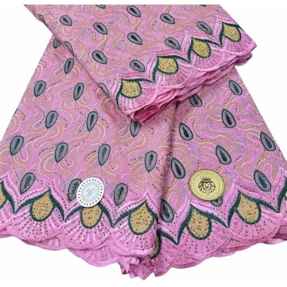 African Cotton Lace Fabric Embroidery Swiss Voile Lace Fabric for Sewing and Crafts 5 Yards. (Pink)