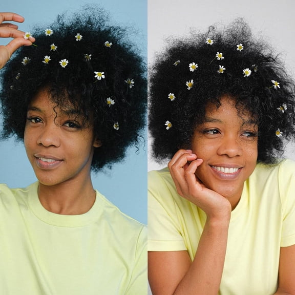African Curly Synthetic Wigs for Women - Short Fluffy Black 2 Inches