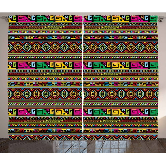 Ambesonne African Curtains 2 Panel Set, Colorful Indigenous Art, 108" x 84", Multicolor