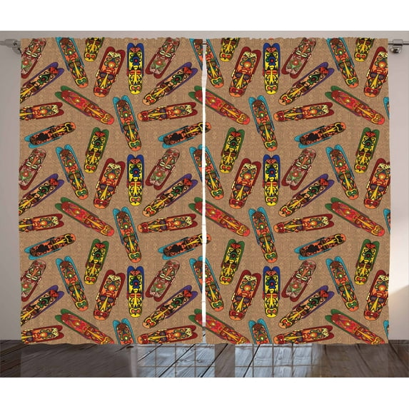 Ambesonne African Curtains 2 Panel Set, Bakongo Totem, 108" x 96", Multicolor