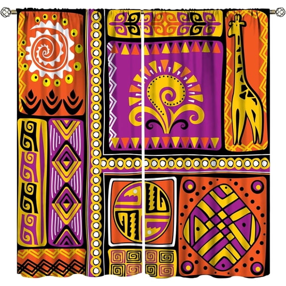 African Curtains Abstract Ethnic American Geometric Print Curtain with Rod Pocket for Bedroom Living Room Home Decor Drapes Thermal Insulated Window Treatments 42"W x 108"L (Pack of 2)