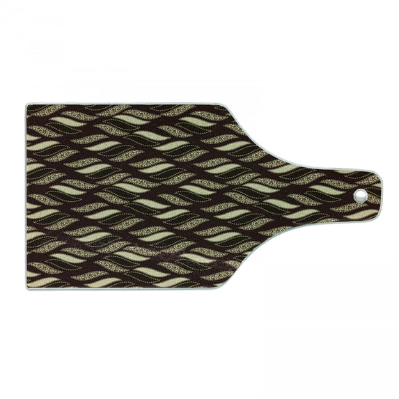 African Cutting Board, Indigenous Abstract Shapes Cheetah Motif Jungle Animal Skin Motif, Decorative Tempered Glass Cutting and Serving Board, Wine Bottle Shape, Dark Maroon Beige Brown, by Ambesonne