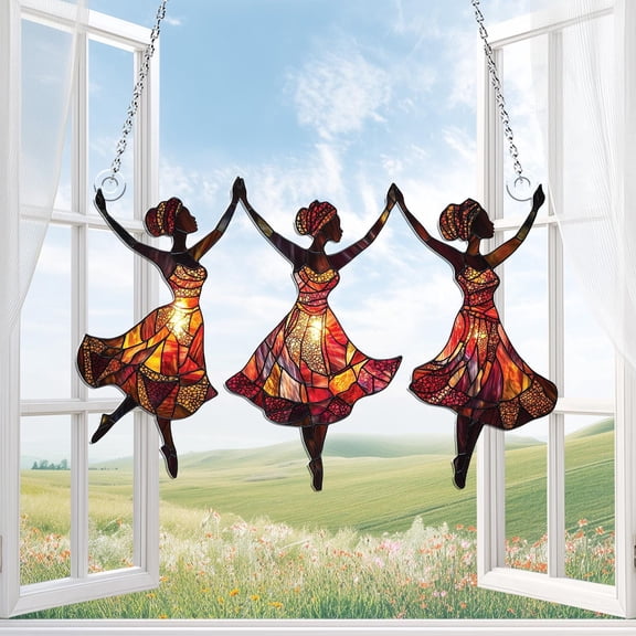 African Dancer Acrylic Suncatcher Afro Woman Window Hanging Boho Tribal Decor Cultural Gift for Her Dance Lover Home Decor