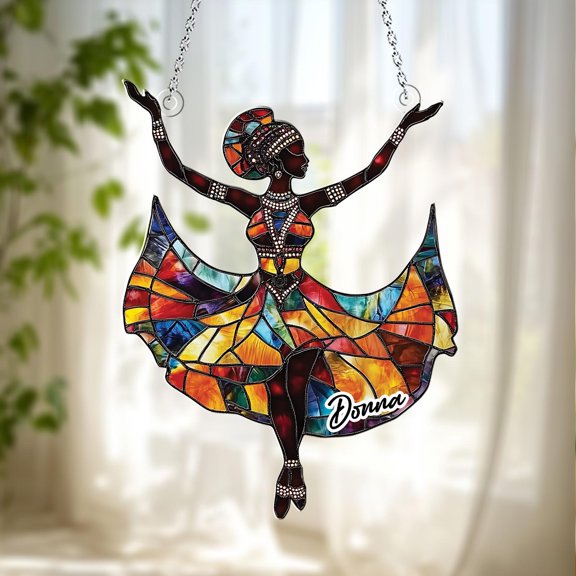 African Dancer Ballerina Acrylic Suncatcher Colorful Goddess Art Window Hanging Custom Name Home Gift