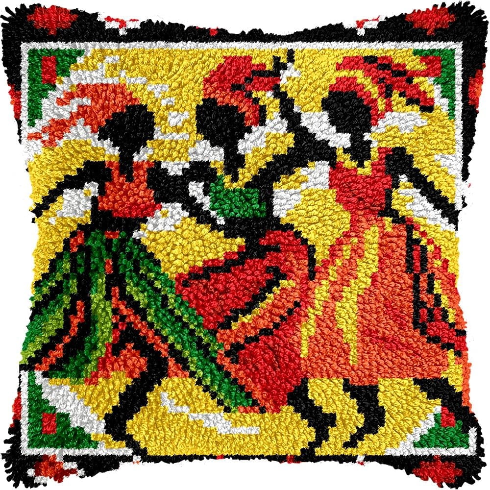 African Dancer Latch Hook Pillow Kits for DIY Throw Pillow Cushion Embroidery Latch Hooking Pillowcase Kits with Preprinted Canvas Crochet Yarn Kits for Home Decor 17''X 17''(j40)