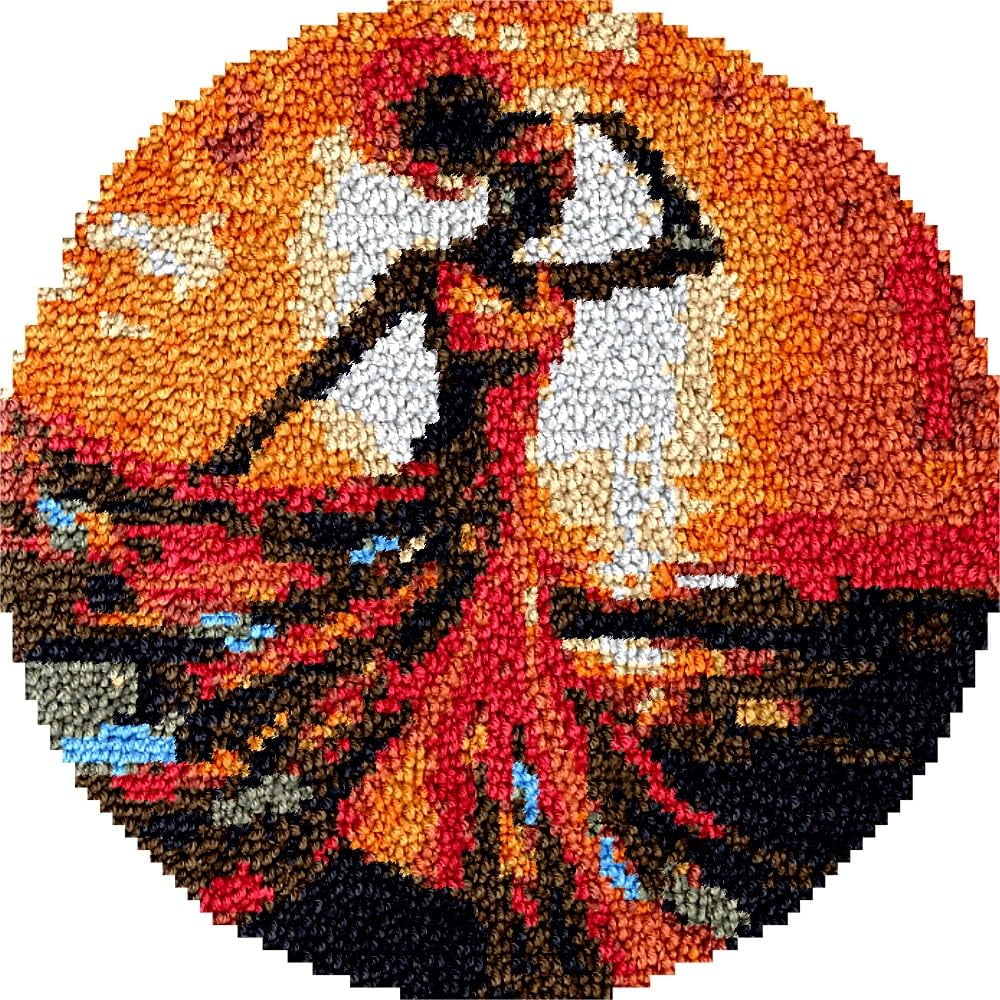 African Dancer Latch Hook Round Rug Kits Set for Starter Crochet Handmade Hooking Cushion Mat Sofa Seat Cushion Crocheting Kits with Preprinted Canvas Crochet Yarn Kits 50X50CM (r19)
