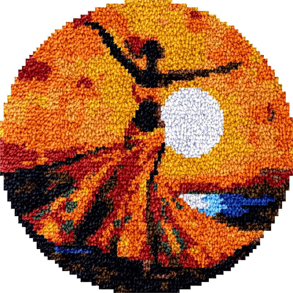 African Dancer Latch Hook Round Rug Kits Set for Starter Crochet Handmade Hooking Cushion Mat Sofa Seat Cushion Crocheting Kits with Preprinted Canvas Crochet Yarn Kits 50X50CM (r20)