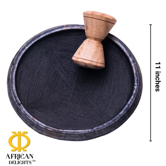African Delights 11 Inch Handmade Asanka Mortar and Pestle Set Black
