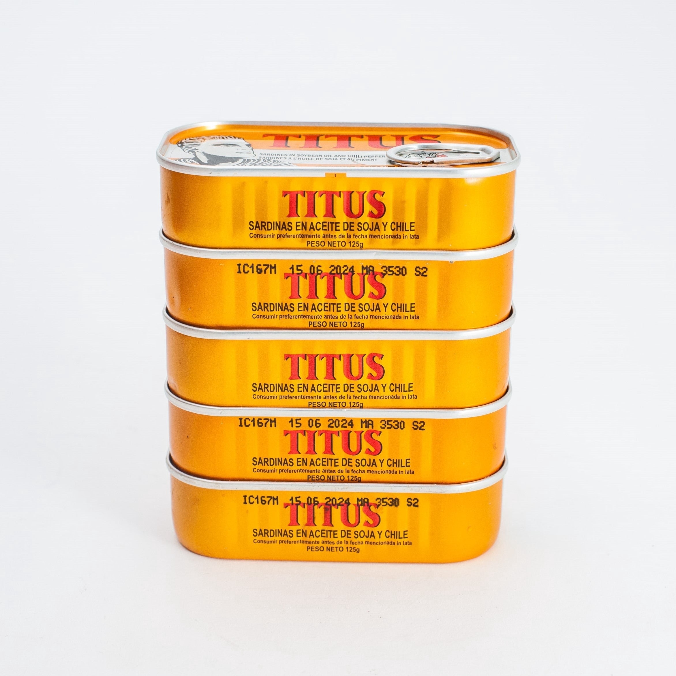 African Delights Titus Sardines in Soybean Oil - Spicy,  625g (Pack of 5)