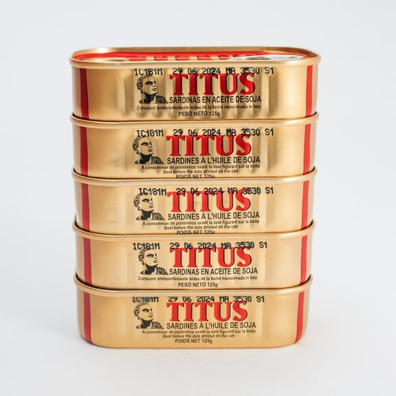African Delights Titus Sardines in Soybean Oil - Regular - Pack of 5