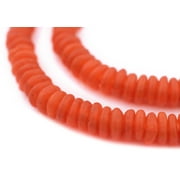 African Disk Recycled Glass Beads - Full Strand of Eco-Friendly Ghanaian Rondelle Beads - The Bead Chest (Papaya Orange)
