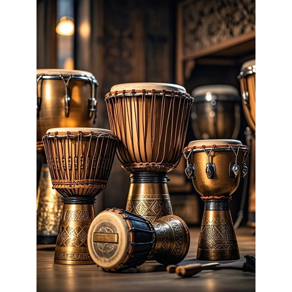African Djembe Drums Diamond Painting DIY Kit 5D Diamond Art Full Round Drill Beads by Number Stitch Handmade Arts and Crafts for Living Room Home Wall Decor 12x16 inch / 30x40cm