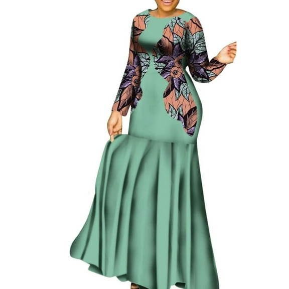 African Dress for Women Long Sleeve Lady Party Dresses Ankara Clothing