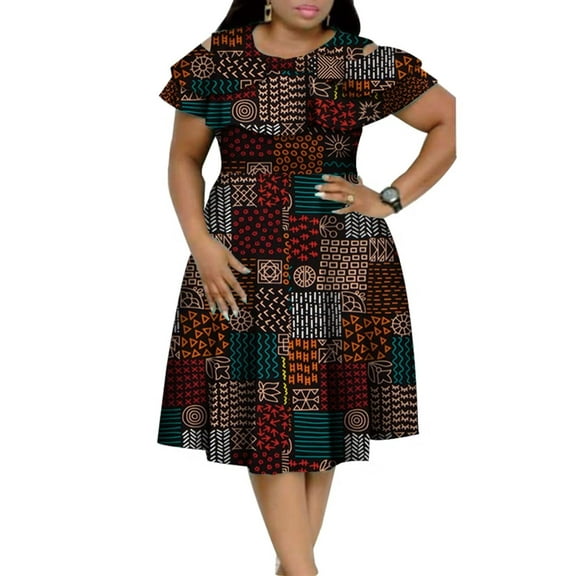 African Dress for Women Ruffles Collar Vestidos Lady Party Clothing wy4401