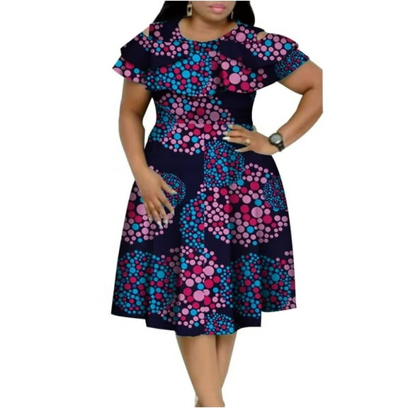 African Dress for Women Ruffles Collar Vestidos Lady Party Clothing wy4401