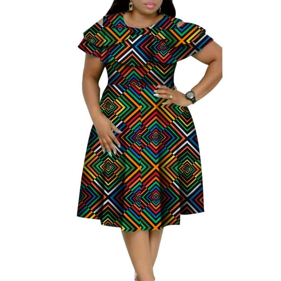 African Dress for Women Ruffles Collar Vestidos Lady Party Clothing wy4401