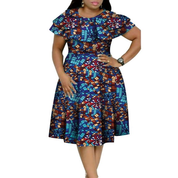 African Dress for Women Ruffles Collar Vestidos Lady Party Clothing wy4401