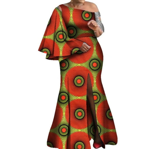 African Dresses For Plus Size Women 4XL One Sleeve Clothing WY8237