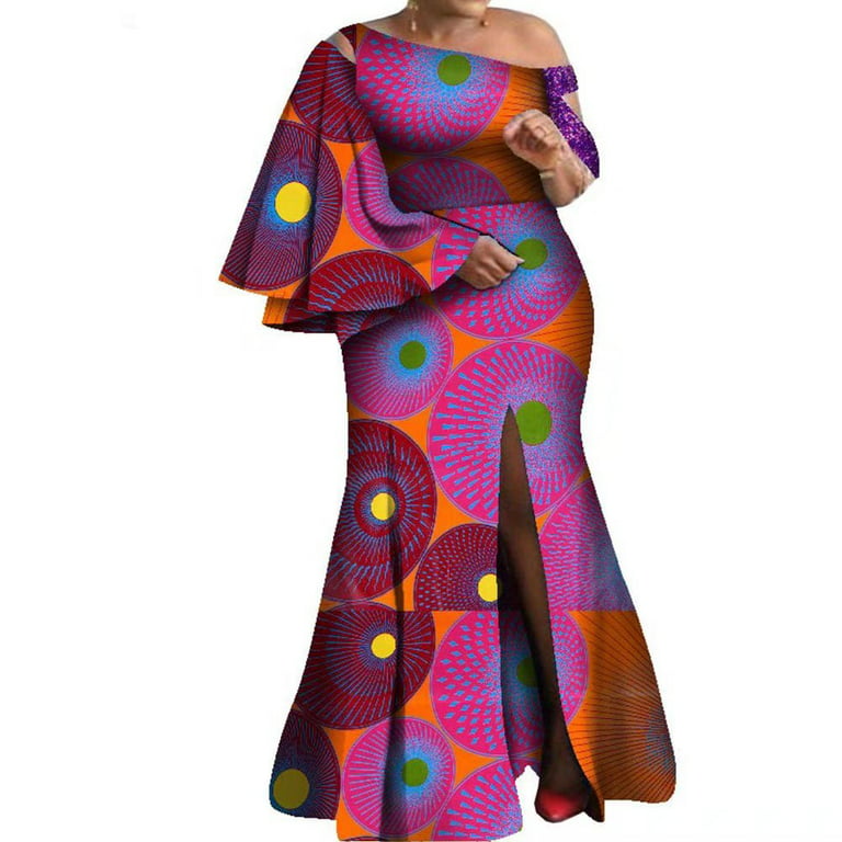 African Dresses For Plus Size Women 4XL One Sleeve Clothing WY8237