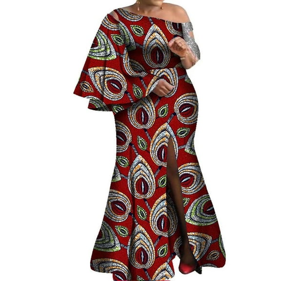 African Dresses For Plus Size Women 4XL One Sleeve Clothing WY8237