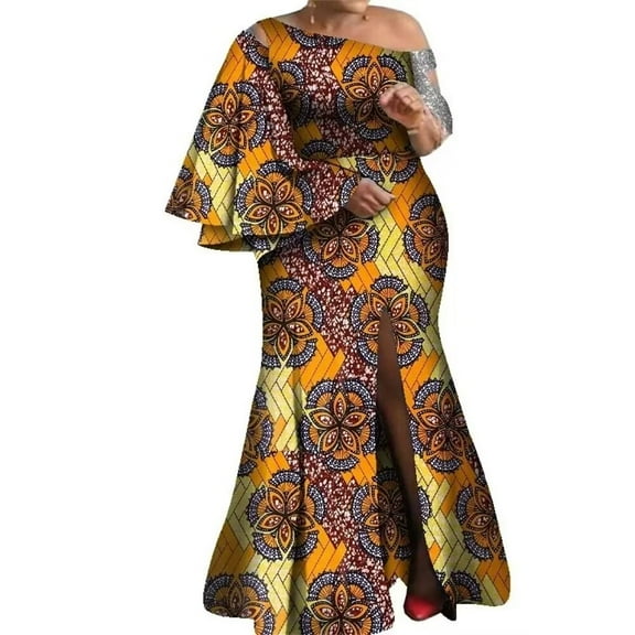 African Dresses For Plus Size Women 4XL One Sleeve Clothing WY8237