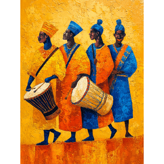 African Drumming Tribal Figures Canvas Print, Perfect for Living Room, Office, Hallway, Dining Room