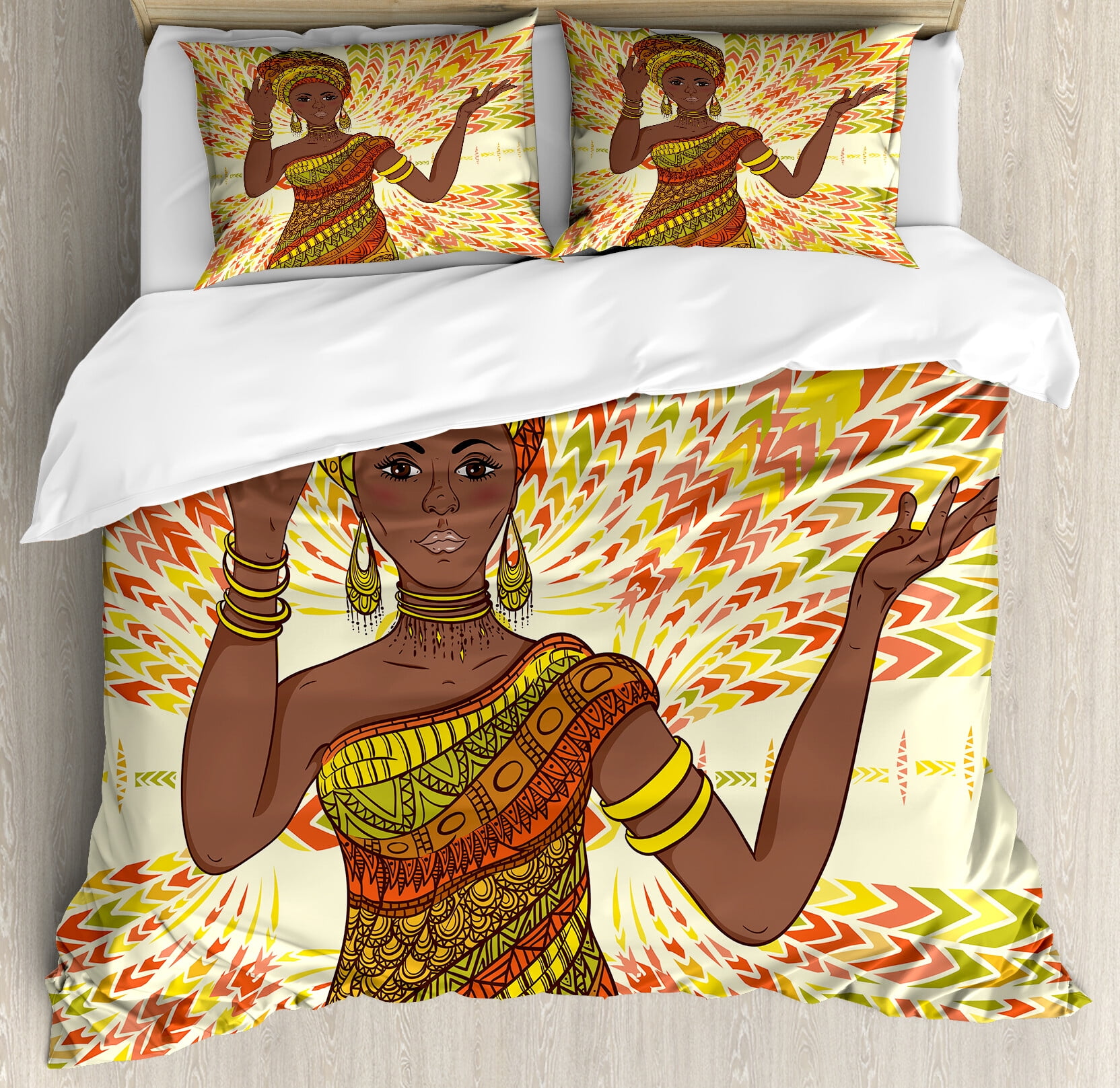 Queen Size African Geometric Print Duvet Cover Set
