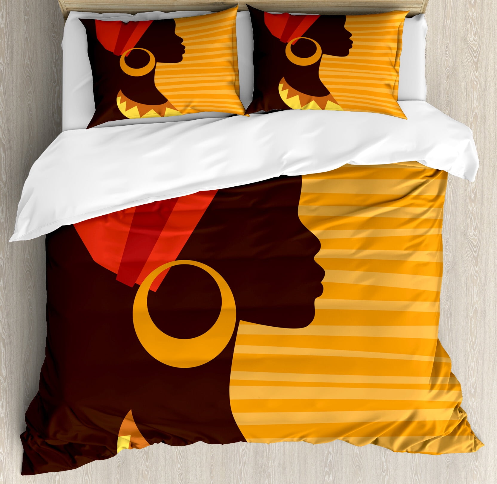 Queen Dark Brown and Marigold African Silhouette Duvet Cover Set