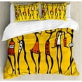 thumbnail image 1 of African Duvet Cover Set King Size, African Dancers Sketchy Characters Ethnic Group Clan Disco Happy Graphic, Decorative 3 Piece Bedding Set with 2 Pillow Shams, Mustard and Orange, by Ambesonne, 1 of 3
