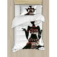 thumbnail image 1 of African Duvet Cover Set, Local Lady Indigenous Patterned Dress Gesture Silhouette, Decorative 2 Piece Bedding Set with 1 Pillow Shams, Twin Size, Charcoal Grey Vermilion, by Ambesonne, 1 of 3