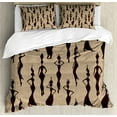 thumbnail image 1 of African Duvet Cover Set, Modern Pattern with Women Silhouette Geometric Curvy Forms and Stripes, Decorative 3 Piece Bedding Set with 2 Pillow Shams, Calking Size, Brown and Tan, by Ambesonne, 1 of 3
