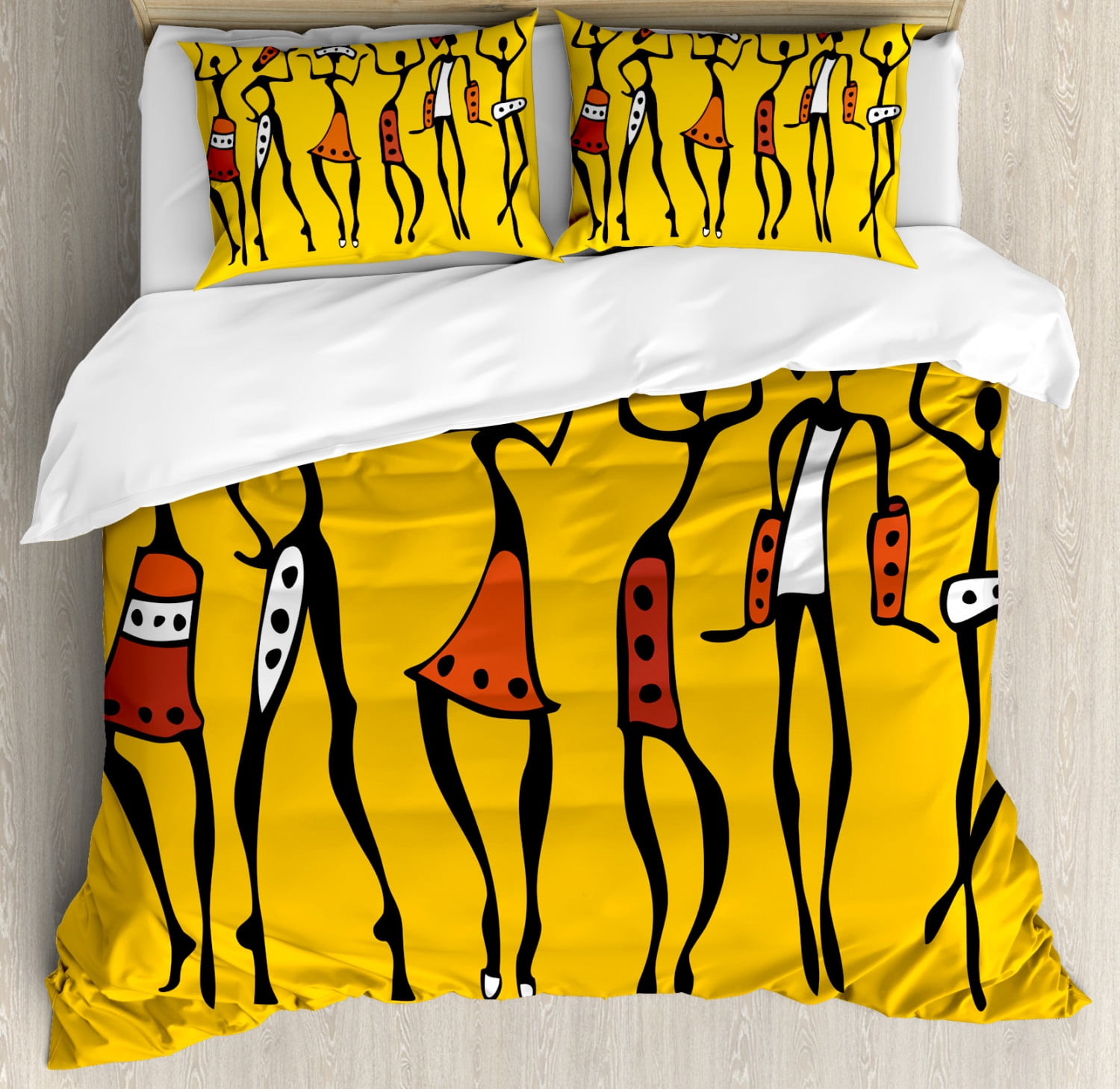 Yellow and Orange African Dancers Microfiber Queen Duvet Cover Set