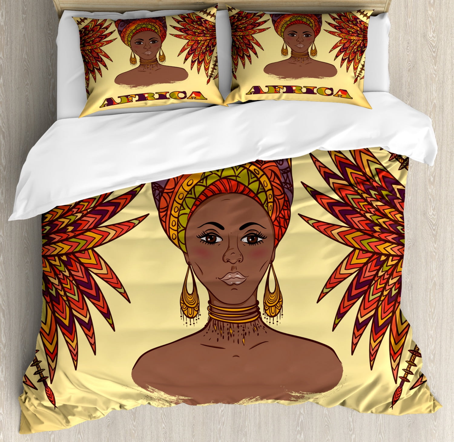 Queen Size Multicolor Ethnic Woman Graphic Duvet Cover Set