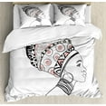 thumbnail image 1 of African Duvet Cover Set Queen Size, Exotic Safari Lady in Boho Turban Glamour Authentic Folkloric Fashion Design Print, Decorative 3 Piece Bedding Set with 2 Pillow Shams, Grey White, by Ambesonne, 1 of 3