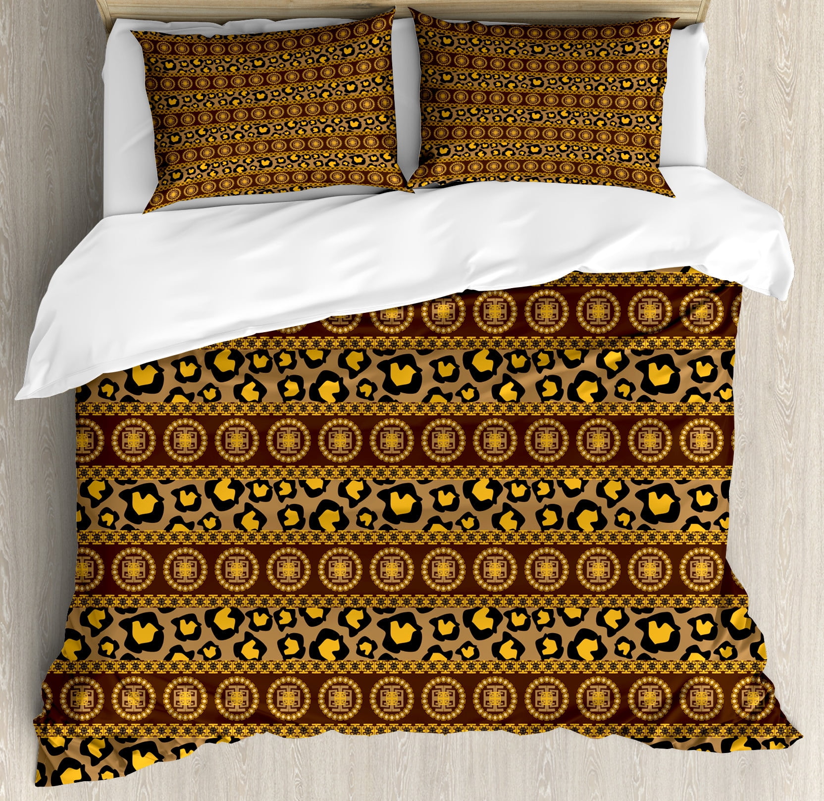 King Umber Brown Marigold Geometric Duvet Cover Set
