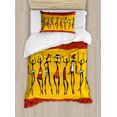 thumbnail image 1 of African Duvet Cover Set Twin Size, Dancing Figures Abstract Tribal Ancient Wall Paint Indigenous Culture, Decorative 2 Piece Bedding Set with 1 Pillow Sham, Dark Orange Yellow Black, by Ambesonne, 1 of 3