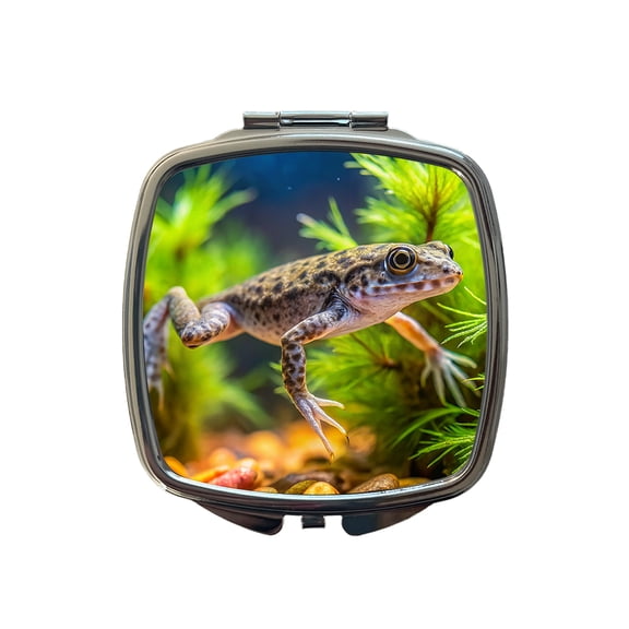African Dwarf Frog Swimming Travel Makeup Handbag Purse Small Pocket Compact Mirror