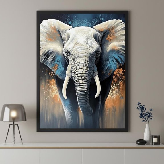 African Elephant Abstract Splatter Wall Art Modern Safari Animal Decoration, Unframed Paper Poster 8x10in