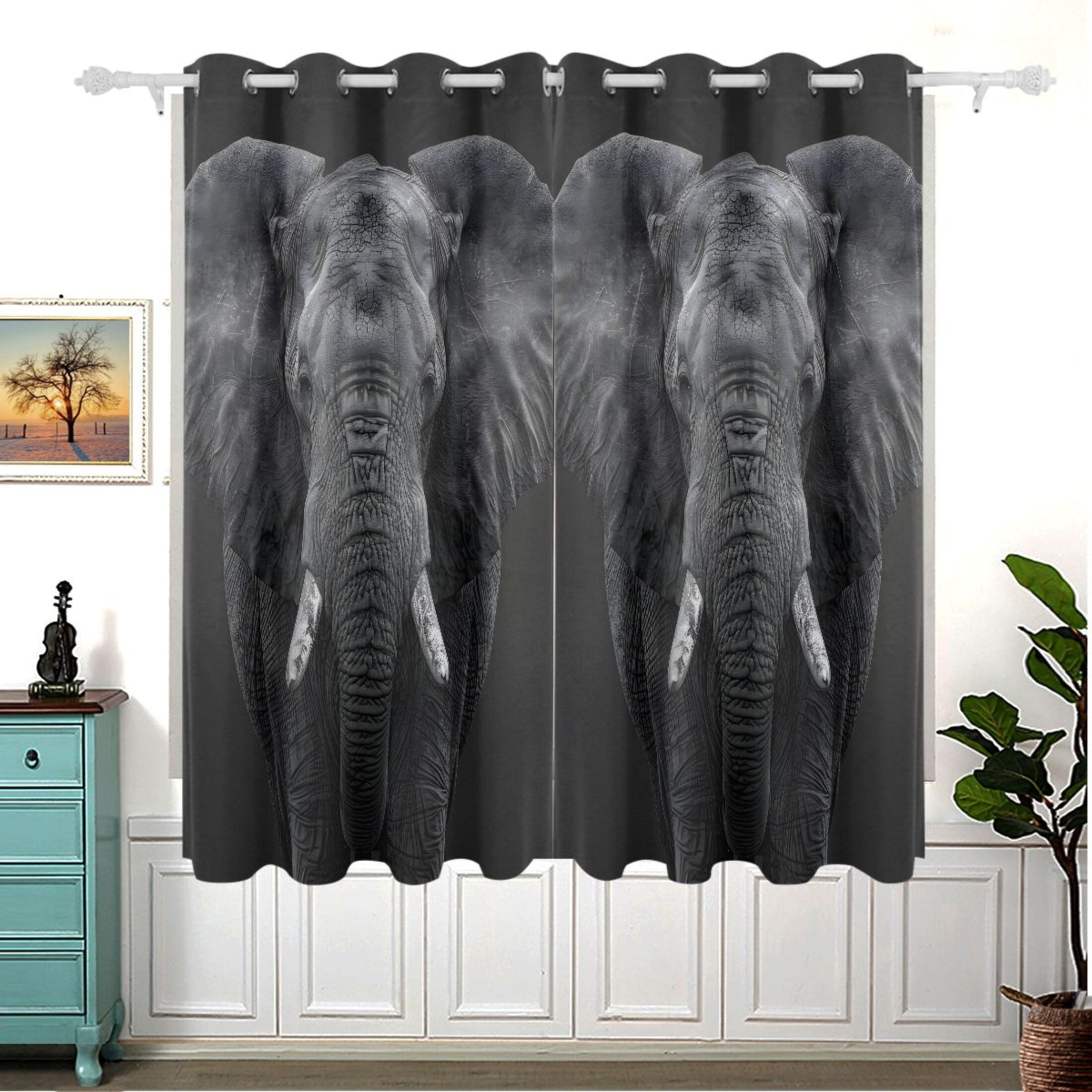 African Elephant Blackout Curtains for Bedroom 63x55 in 2 Panels Drapes ...