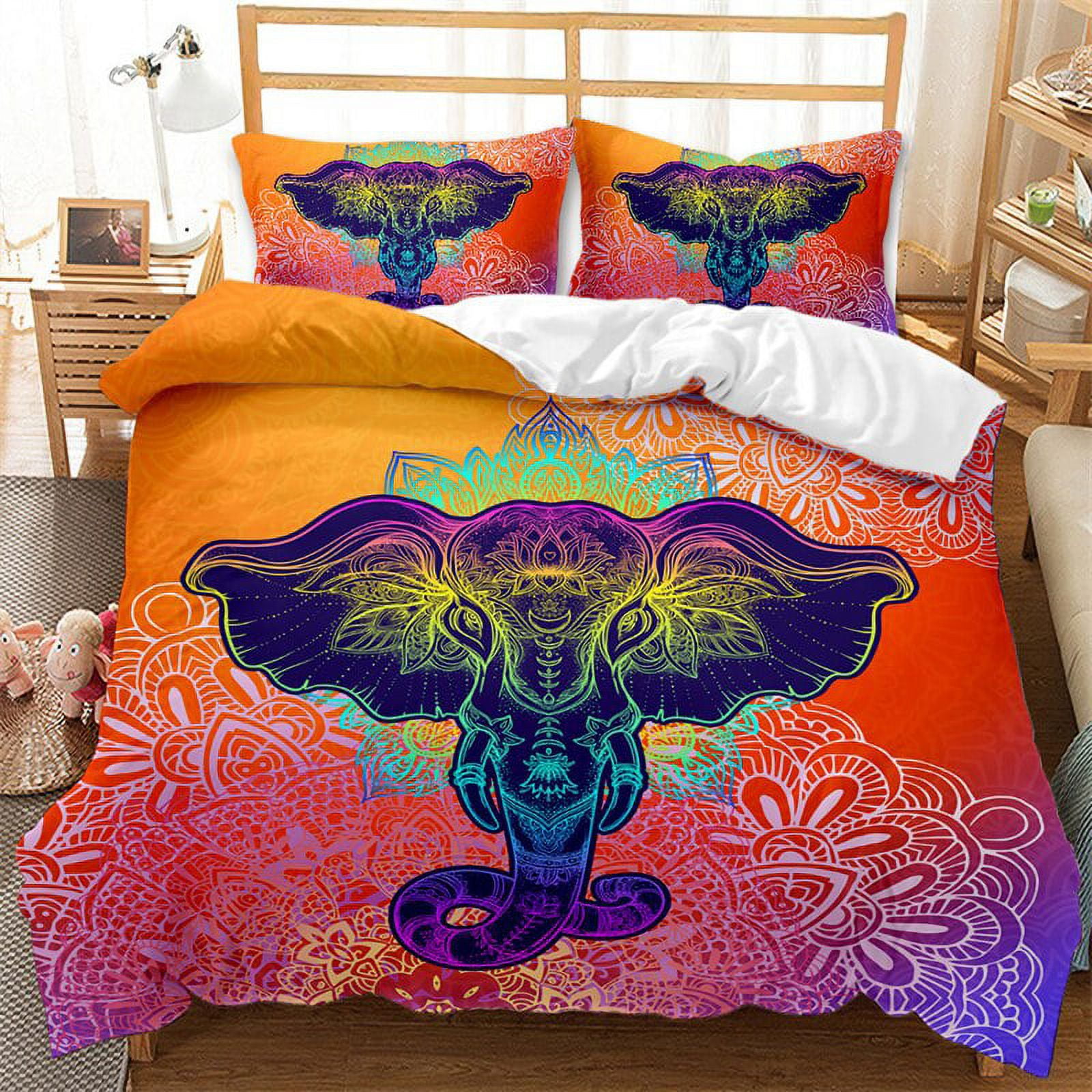 African Elephant Duvet Cover Bohemian Mandala Floral Bedding Set