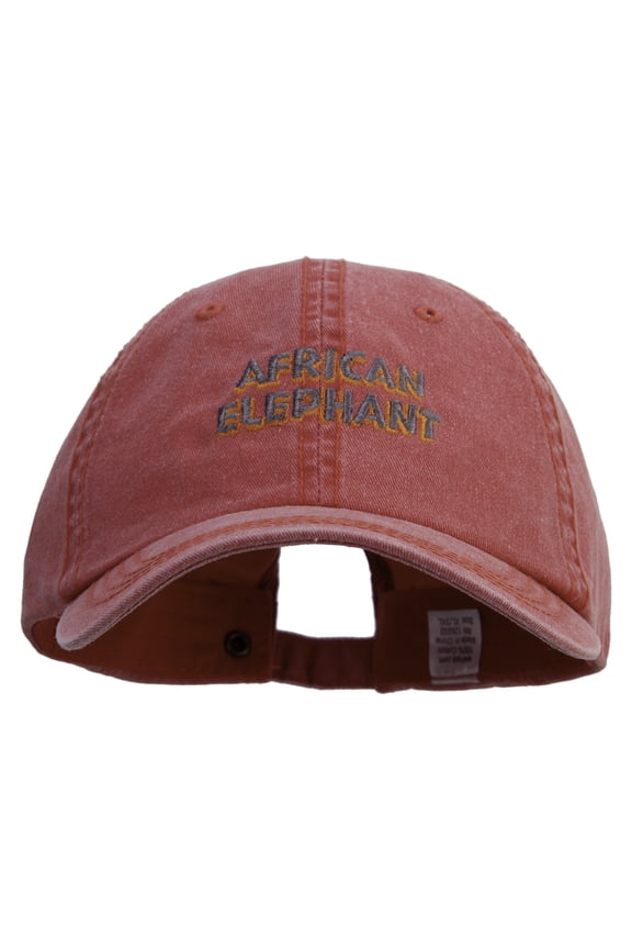 African Elephant Embroidered Big Size Washed Pigment Dyed Cap - Red XL-3XL