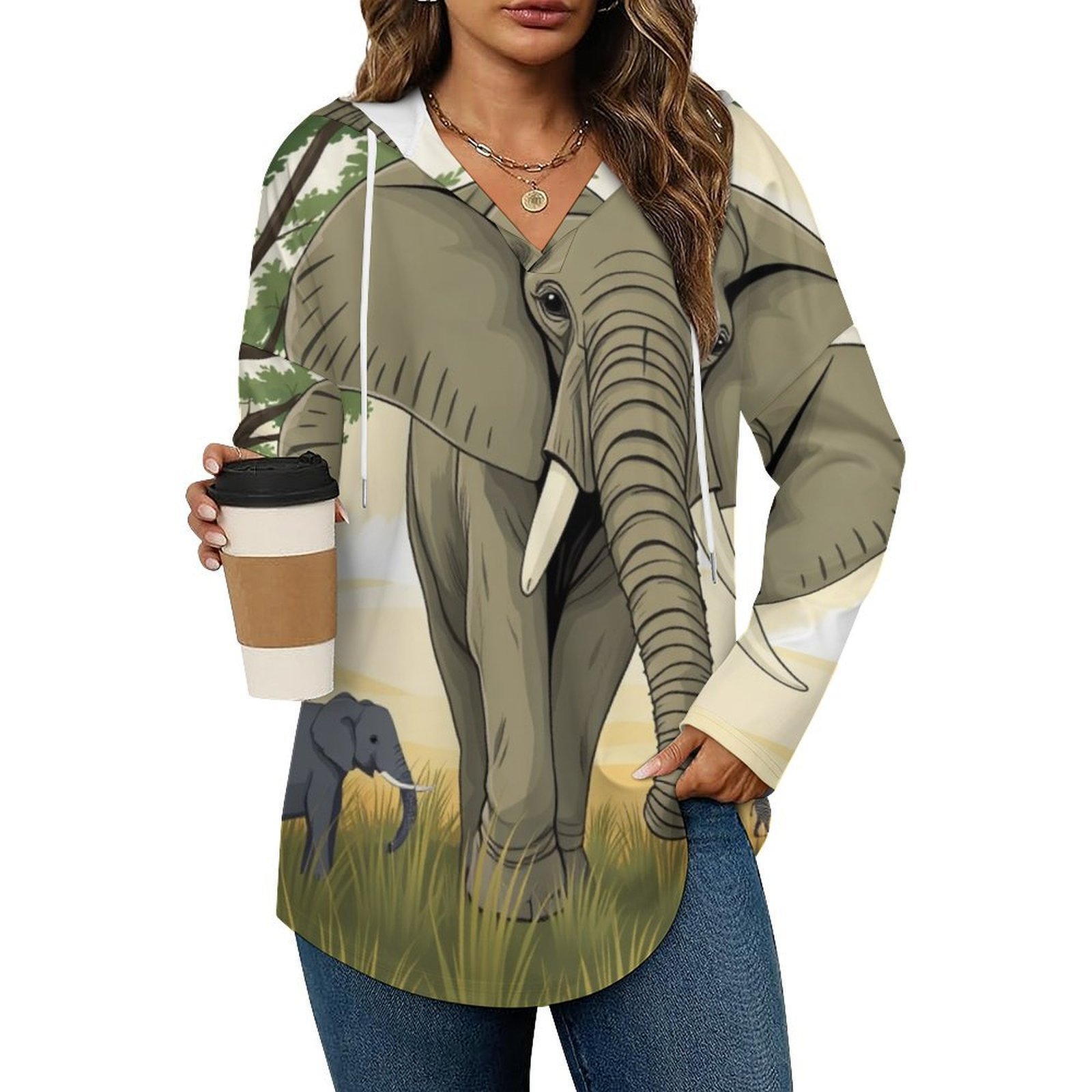 Women's Oversized Hoodie Sweatshirt - V-Neck Plaid Pullover, Long Sleeve Loose Fit, Casual Comfort Top For Everyday Wear - View #11