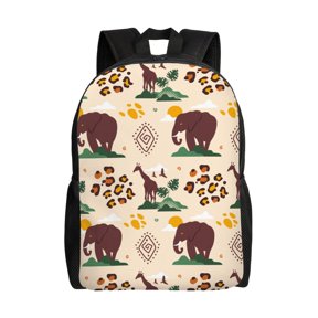 African Elephant Giraffe Laptop Backpack, Padded 15.6 Inch Computer Compartment, Casual Travel Work Daypack